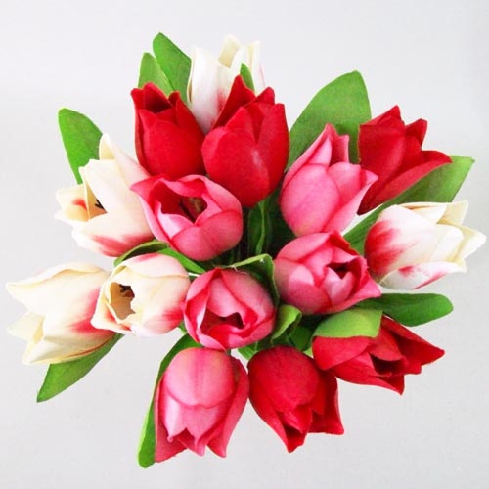 Artificial Tulips Bundle Red Pink Cream 23cm Artificial Flowers